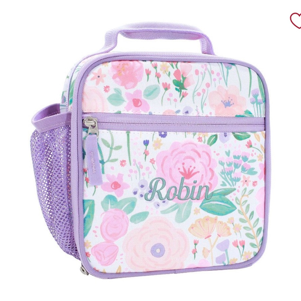 Pottery Barn Kids Lavender Floral Blooms Mesh Pocket Mackenzie Lunch Tote